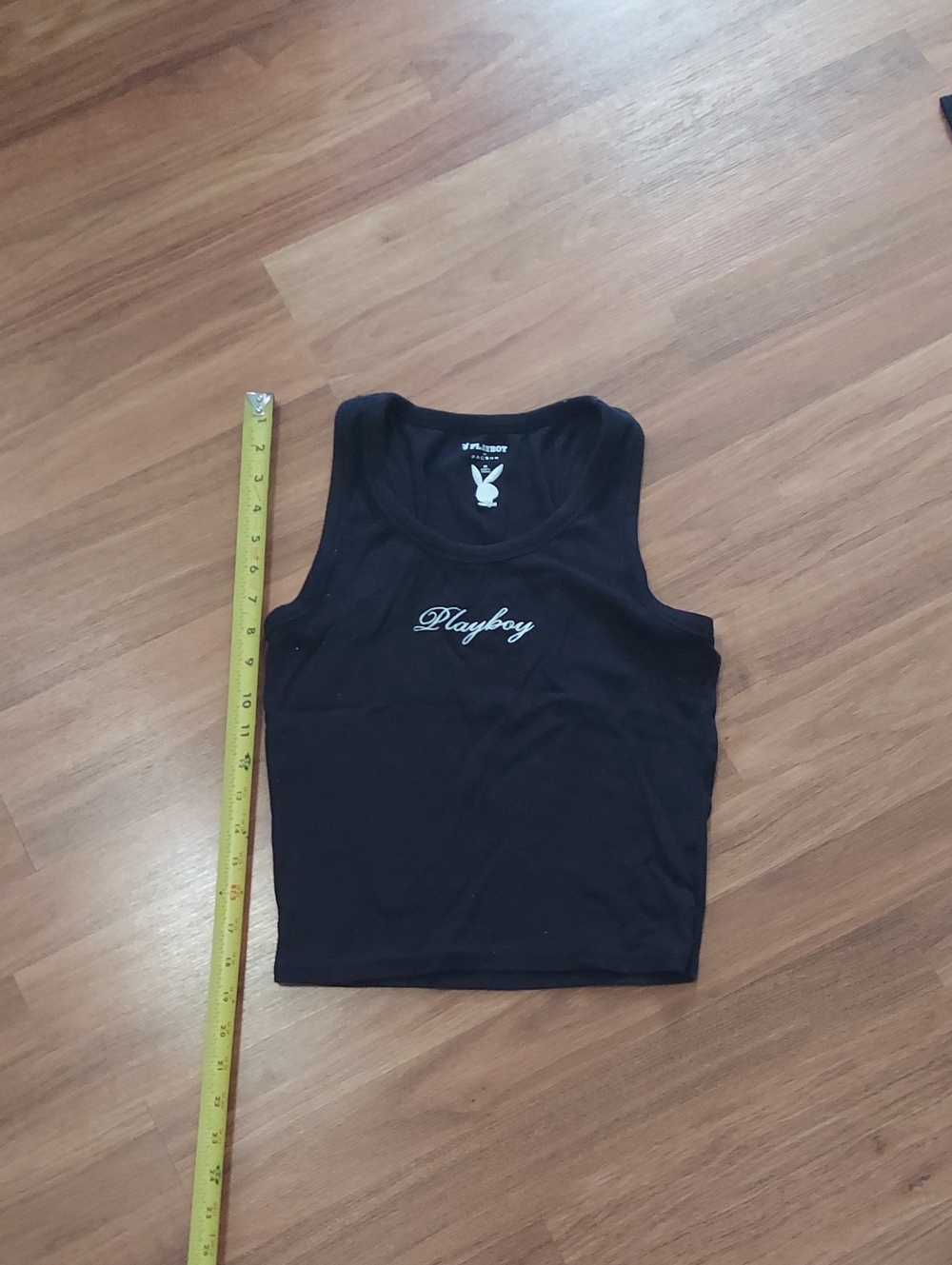 PLAYBOY Black Crop Tank with White Script Logo